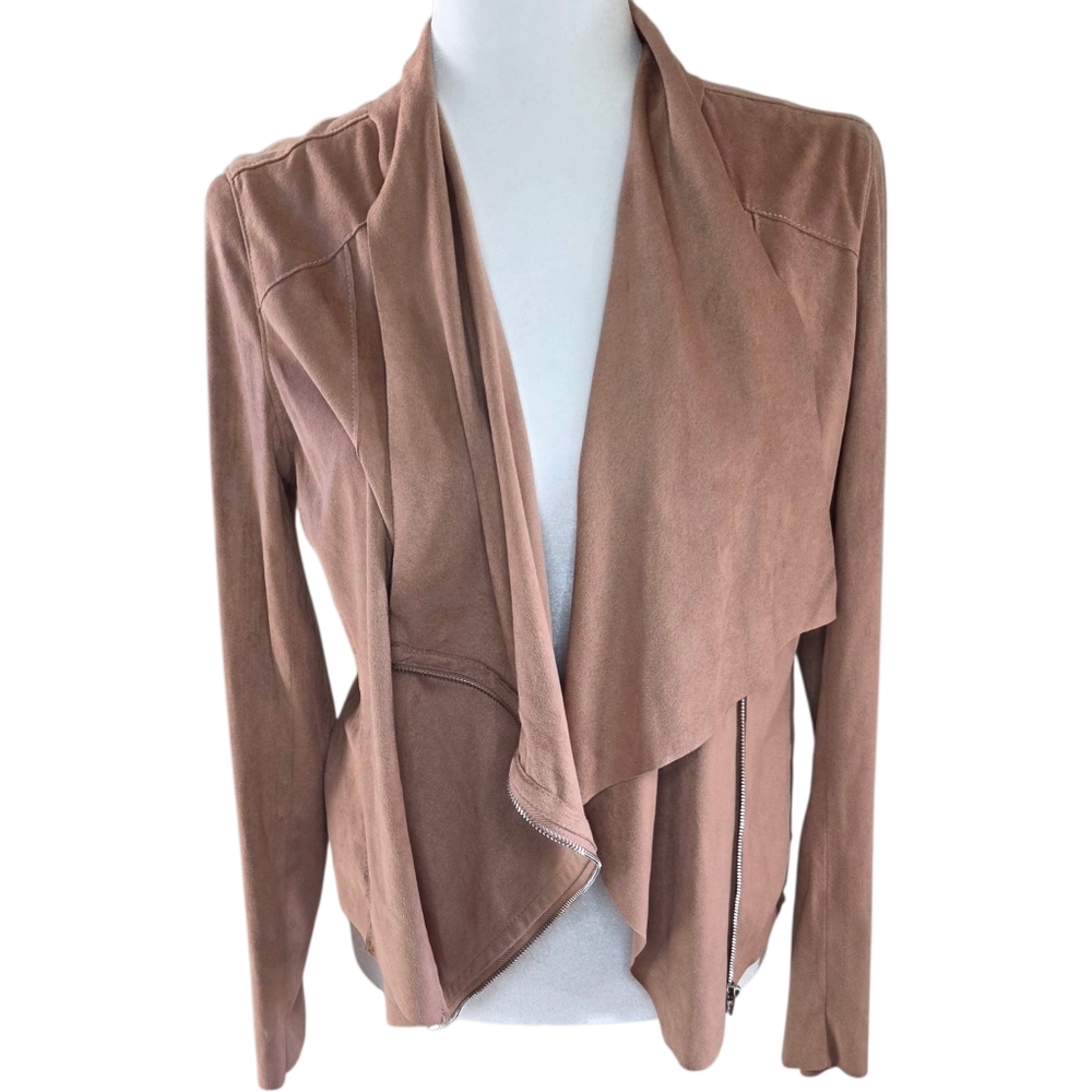BlankNYC Tan Faux Suede Moto Jacket Draped Asymmetrical Zip Size Medium - Picture 7 of 14
